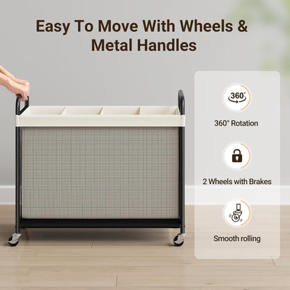 Laundry Hamper 2 Section, 100L Rolling Laundry Sorter with Wheels