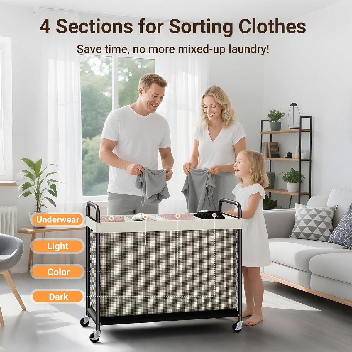 Laundry Hamper 2 Section, 100L Rolling Laundry Sorter with Wheels