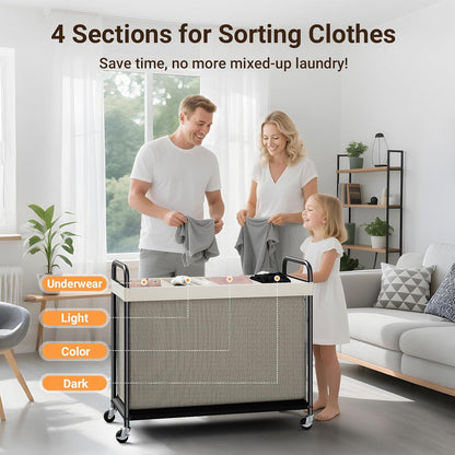 Laundry Hamper 2 Section, 100L Rolling Laundry Sorter with Wheels