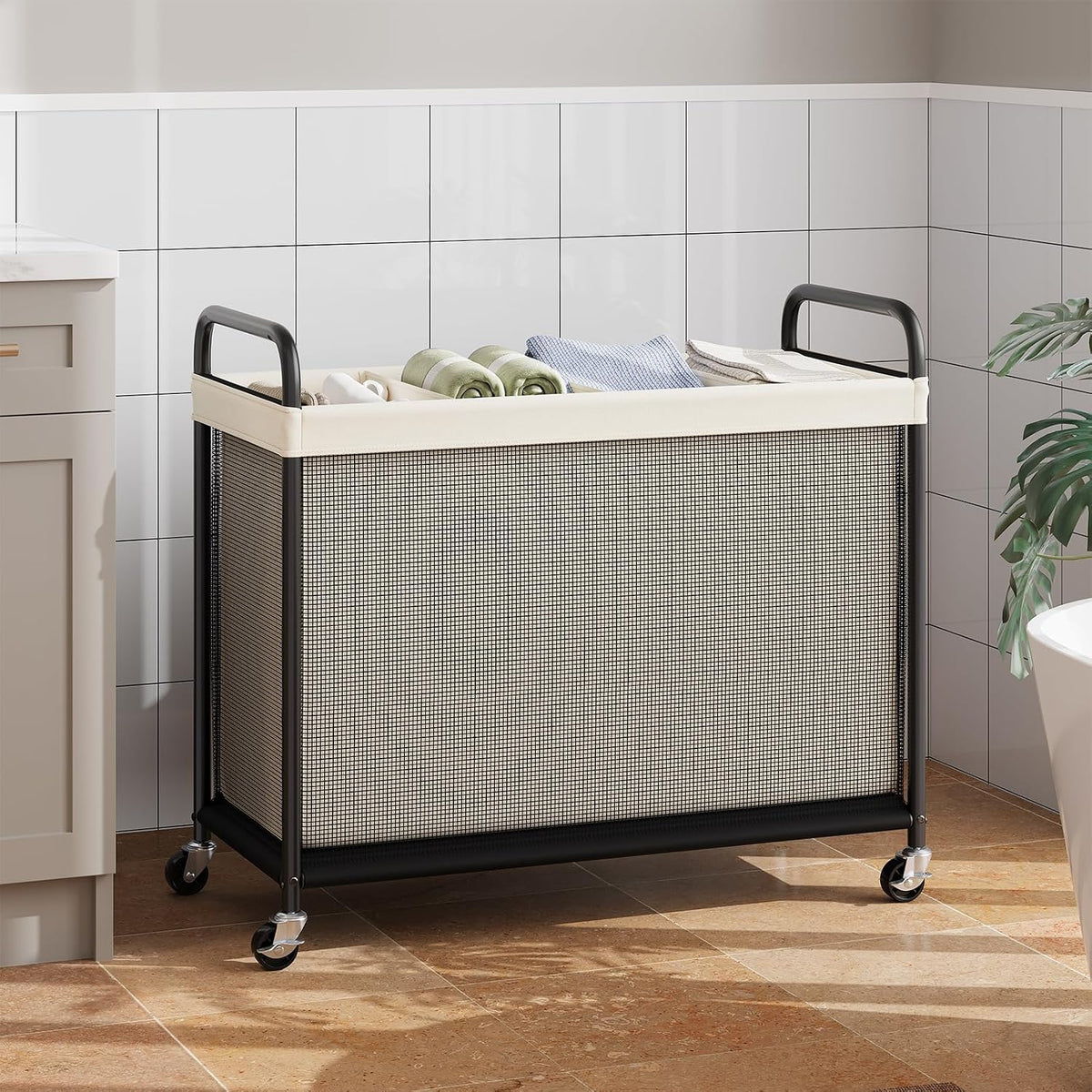 Laundry Hamper 2 Section, 100L Rolling Laundry Sorter with Wheels