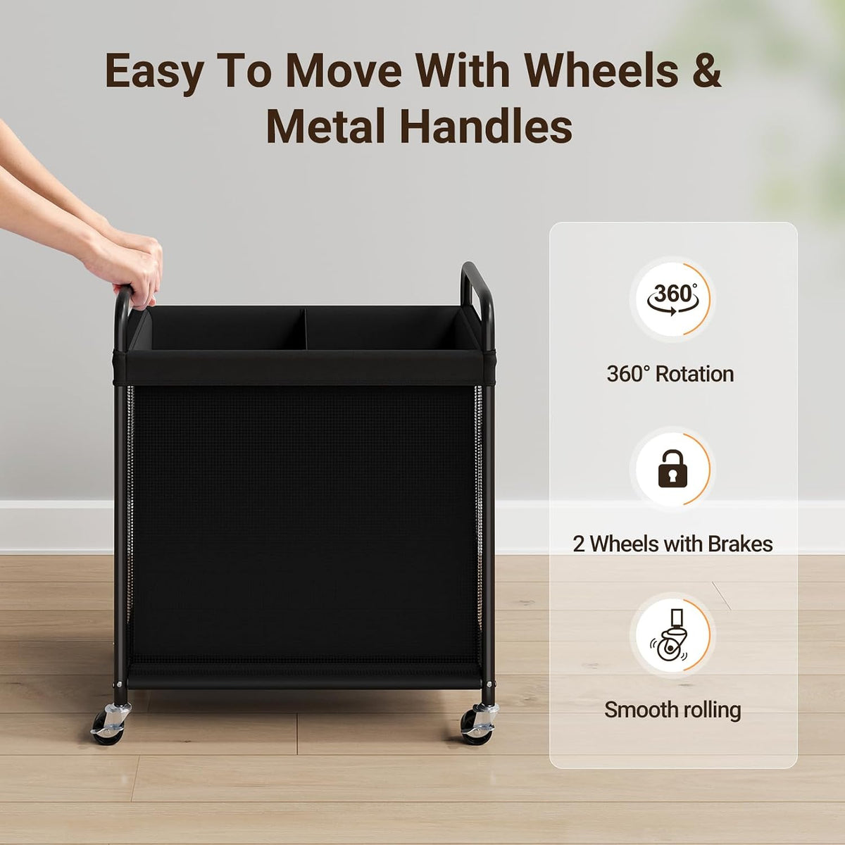Laundry Hamper 2 Section, 100L Rolling Laundry Sorter with Wheels