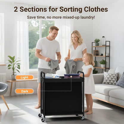 Laundry Hamper 2 Section, 100L Rolling Laundry Sorter with Wheels