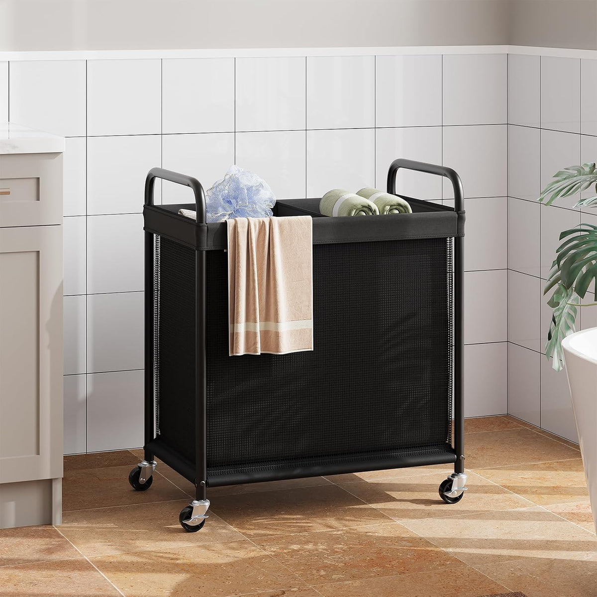 Laundry Hamper 2 Section, 100L Rolling Laundry Sorter with Wheels