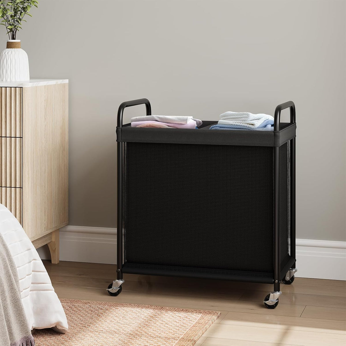 Laundry Hamper 2 Section, 100L Rolling Laundry Sorter with Wheels