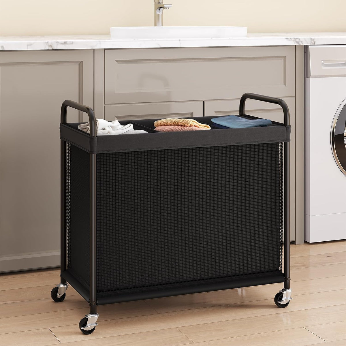 Laundry Hamper 2 Section, 100L Rolling Laundry Sorter with Wheels