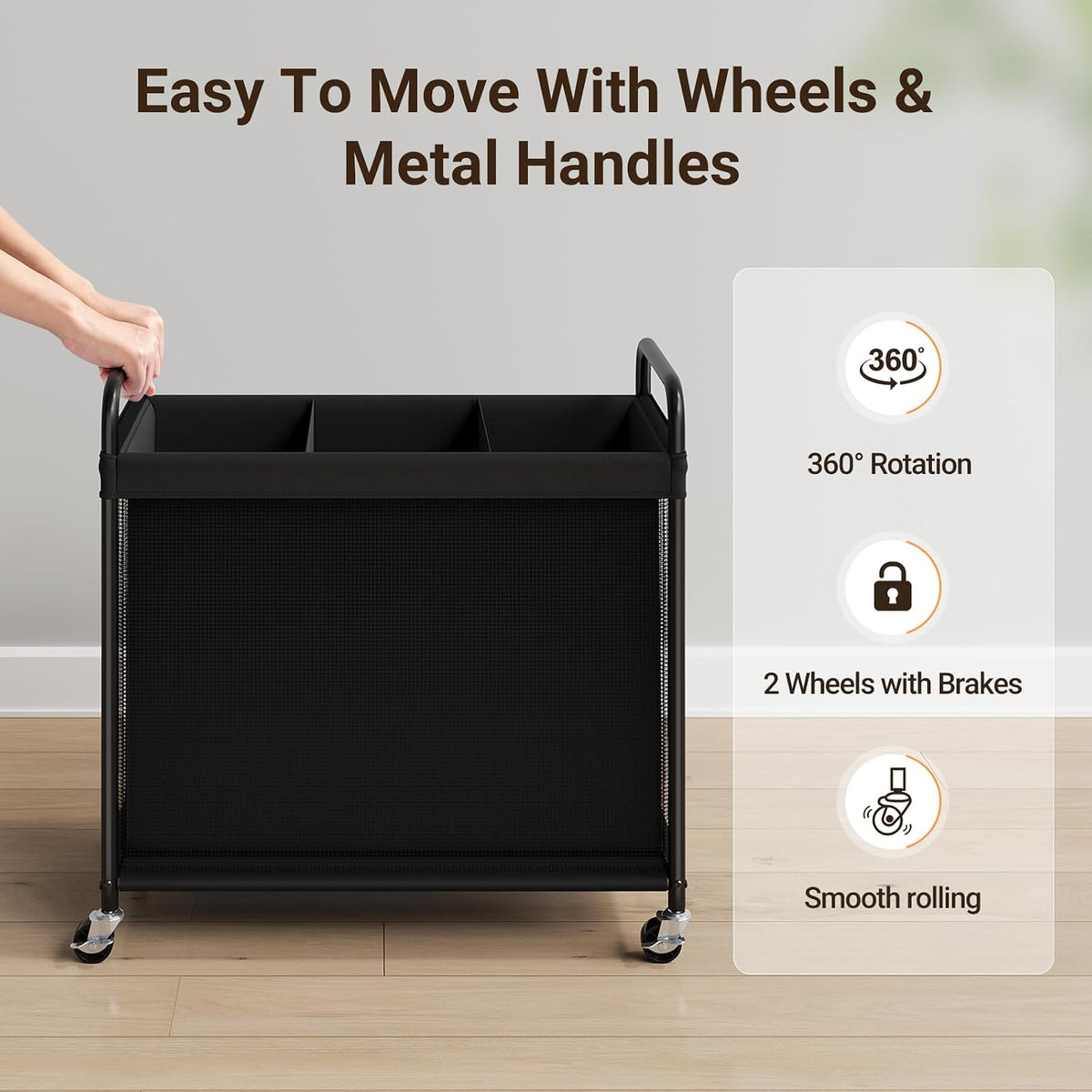 Laundry Hamper 2 Section, 100L Rolling Laundry Sorter with Wheels