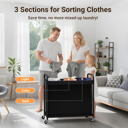 Laundry Hamper 2 Section, 100L Rolling Laundry Sorter with Wheels
