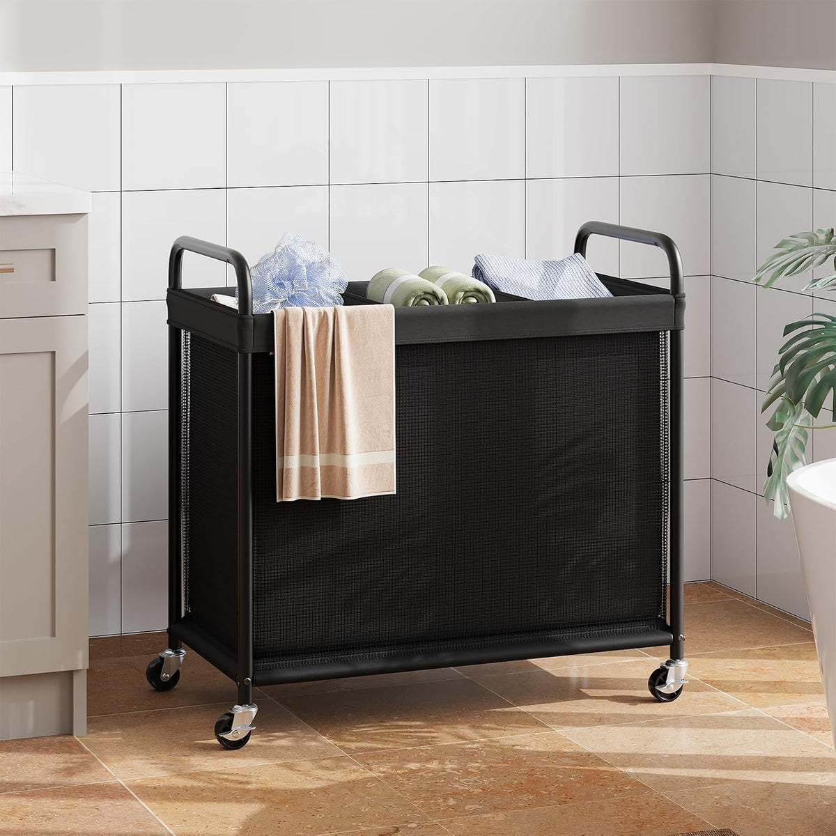 Laundry Hamper 2 Section, 100L Rolling Laundry Sorter with Wheels