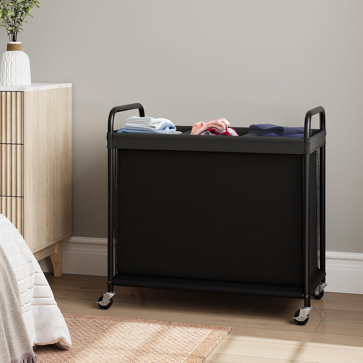 Laundry Hamper 2 Section, 100L Rolling Laundry Sorter with Wheels