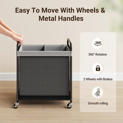 Laundry Hamper 2 Section, 100L Rolling Laundry Sorter with Wheels