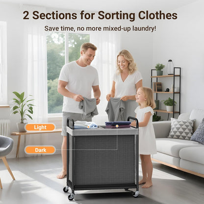 Laundry Hamper 2 Section, 100L Rolling Laundry Sorter with Wheels