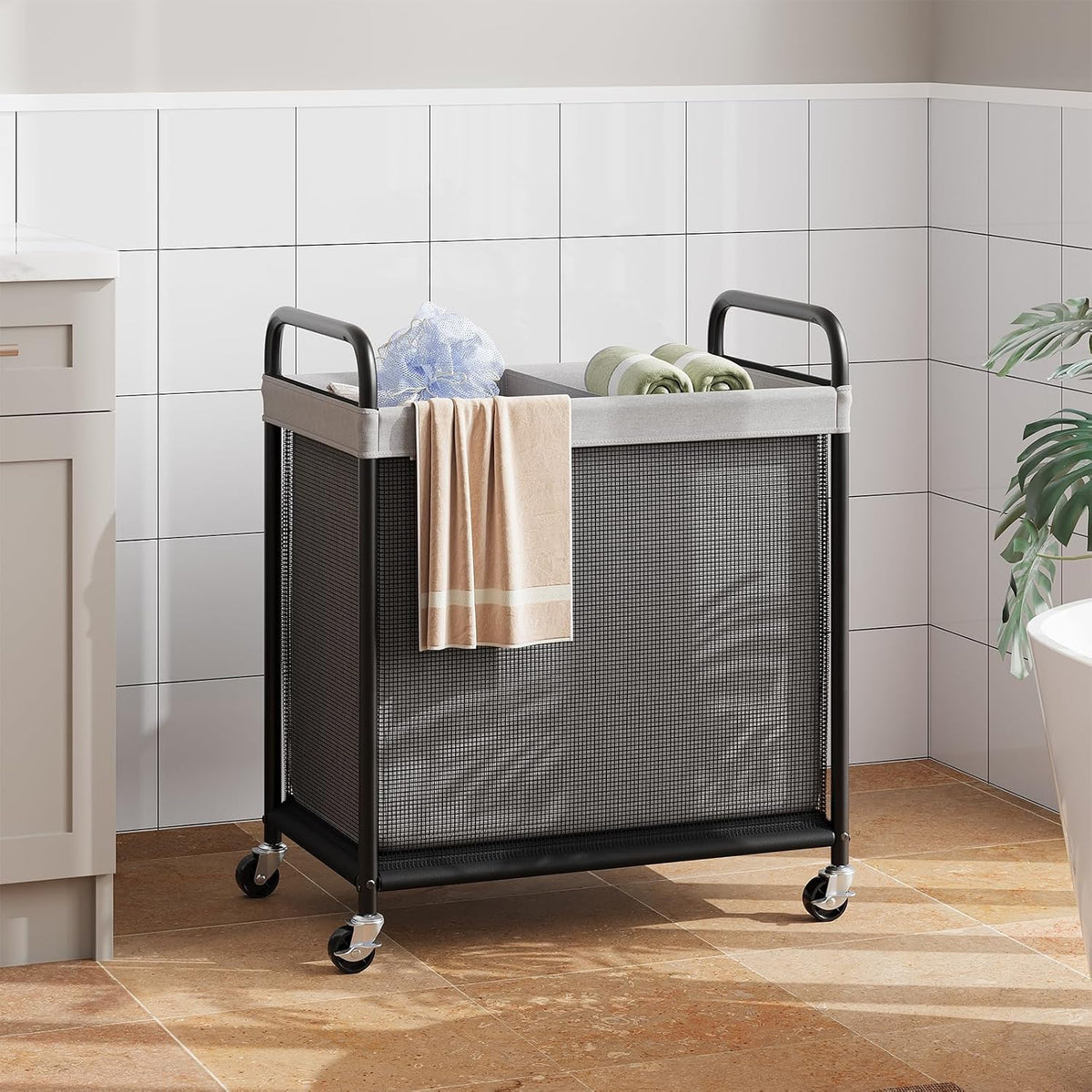 Laundry Hamper 2 Section, 100L Rolling Laundry Sorter with Wheels