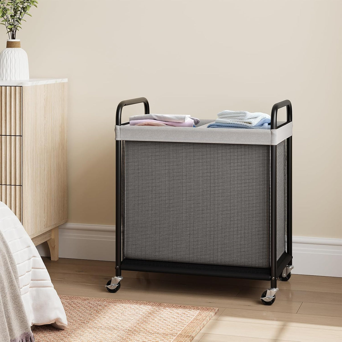 Laundry Hamper 2 Section, 100L Rolling Laundry Sorter with Wheels