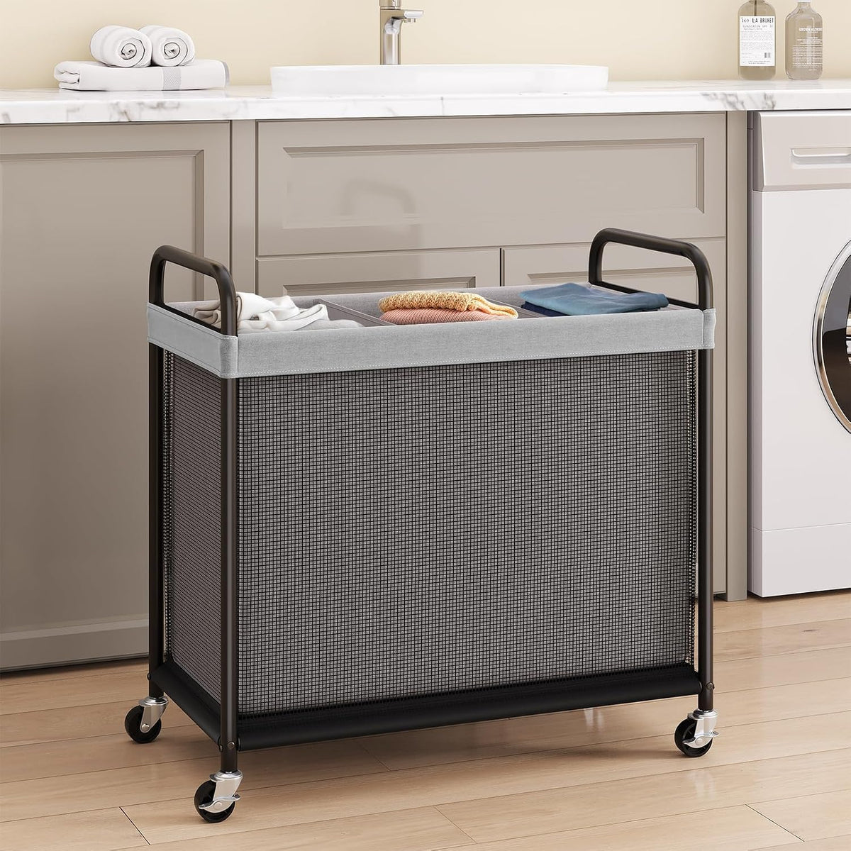 Laundry Hamper 2 Section, 100L Rolling Laundry Sorter with Wheels