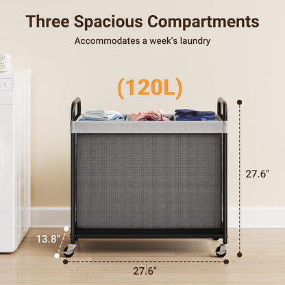 Laundry Hamper 2 Section, 100L Rolling Laundry Sorter with Wheels