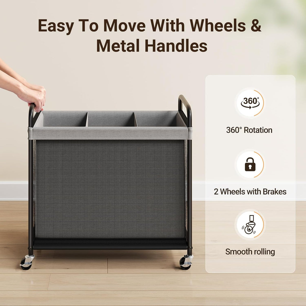 Laundry Hamper 2 Section, 100L Rolling Laundry Sorter with Wheels