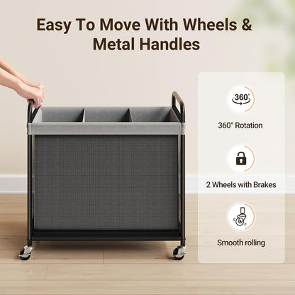 Laundry Hamper 2 Section, 100L Rolling Laundry Sorter with Wheels