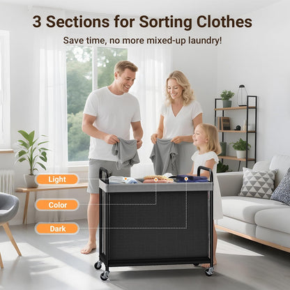 Laundry Hamper 2 Section, 100L Rolling Laundry Sorter with Wheels