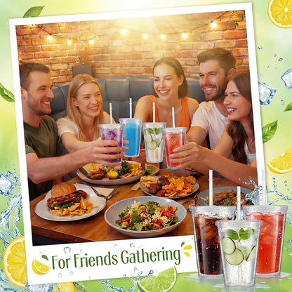 4 Pieces Insulated Double Wall Plastic Tumbler with Lids and Straws Reusable Transparent Plastic Cup 16 oz Tumbler Bulk for Coffee Drinks Milk Tea Juice, Pink, Blue, Green, Purple