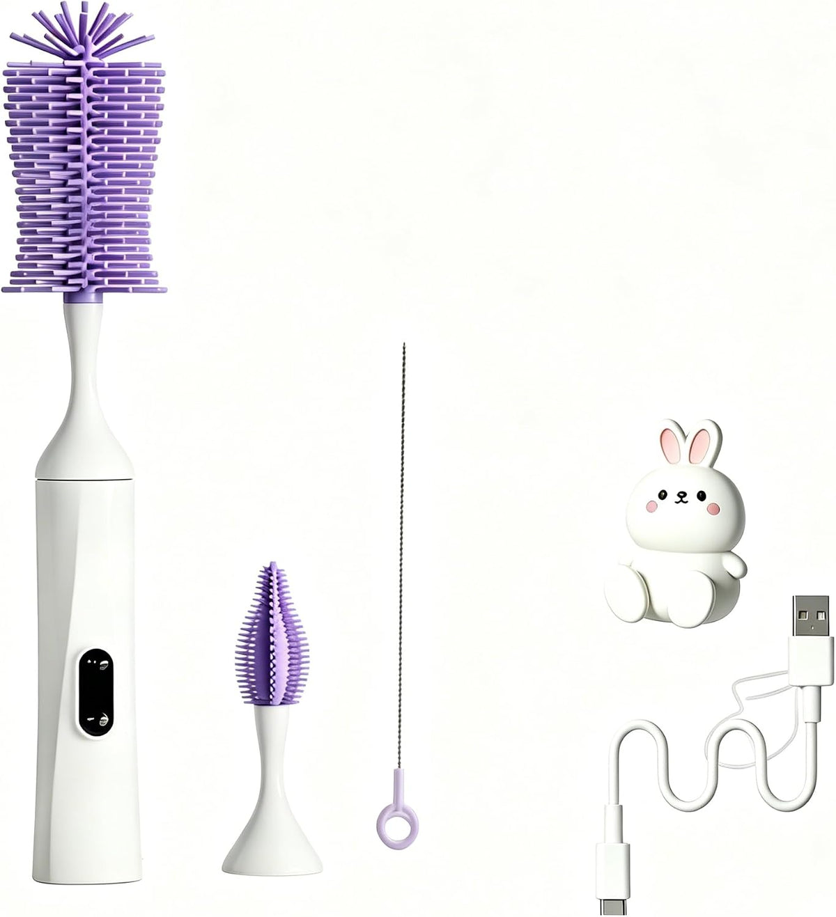 Rechargeable Electric Bottle Brush, Powerful Auto Spinning Baby Bottle Cleaner with Silicone Bristles, Multifunctional Electric Cleaning Brush for Bottles, Sippy Cups & Water Bottles, BPA-Free (Pink)
