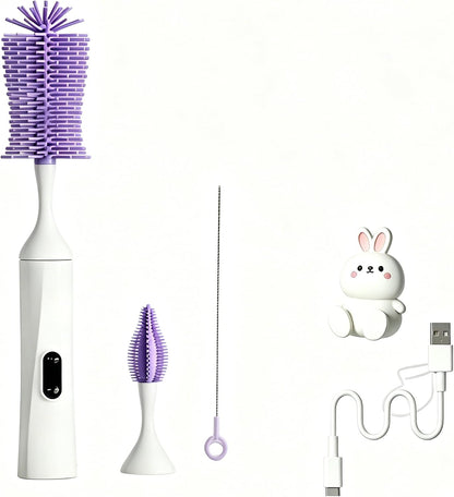 Rechargeable Electric Bottle Brush, Powerful Auto Spinning Baby Bottle Cleaner with Silicone Bristles, Multifunctional Electric Cleaning Brush for Bottles, Sippy Cups & Water Bottles, BPA-Free (Pink)