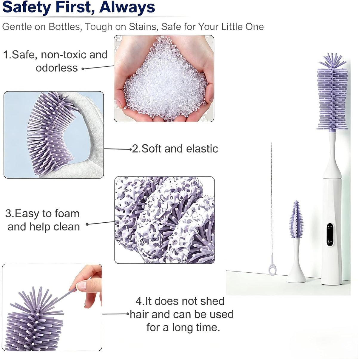 Rechargeable Electric Bottle Brush, Powerful Auto Spinning Baby Bottle Cleaner with Silicone Bristles, Multifunctional Electric Cleaning Brush for Bottles, Sippy Cups & Water Bottles, BPA-Free (Pink)