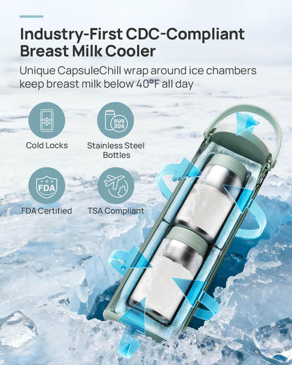 360 CapsuleChill Breastmilk Cooler with Stainless Steel Bottles
