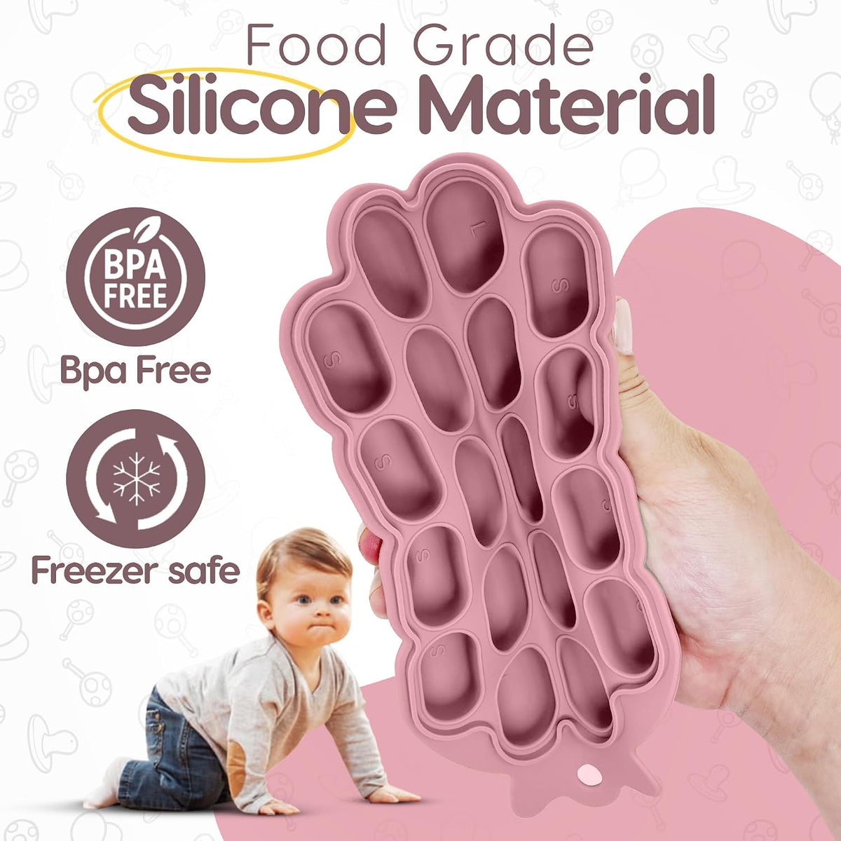 Baby Food Freezer Trays | BPA-Free, Food-Grade Silicone Freezer Molds with 2 Trays(18 Holes) | Silicone Freezer Trays with Lid and Baby Food Freezer Tray for Baby Food Storage Containers Freezer