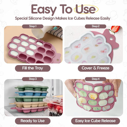 Baby Food Freezer Trays | BPA-Free, Food-Grade Silicone Freezer Molds with 2 Trays(18 Holes) | Silicone Freezer Trays with Lid and Baby Food Freezer Tray for Baby Food Storage Containers Freezer