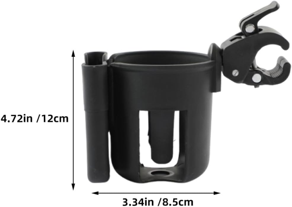 2pcs Stroller Cup Holder and Phone Holder for Carriage, Universal Pushchair Bottle Organizer with Strong Clip, Black, Travel Essential for Parents