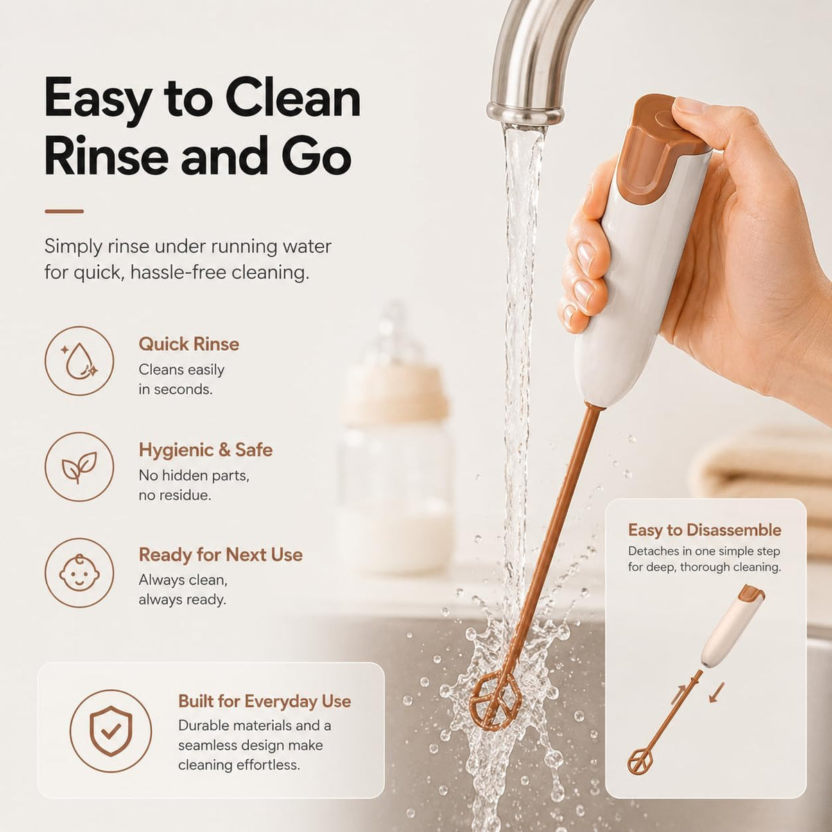 Handheld Electric Baby Formula Mixer with 2 Stirring Sticks, Battery Operated Bottle Mixer, Portable Low-Speed Stirrer for Baby Bottles, Formula, Protein Powder, Coffee, Home, Travel and Office Use