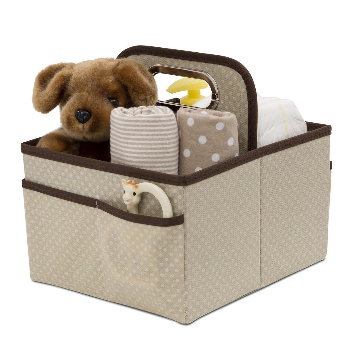 Portable Nursery Caddy - Essential Lightweight Storage Bin with Multiple Compartments - Easy Storage/Organization Solution, Beige