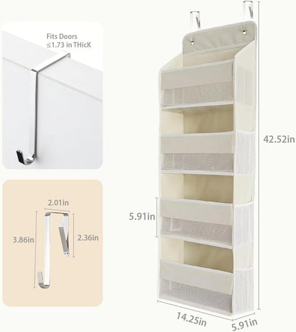 Over the Door Organizer, Door Storage Organizer with Large Capacity Pockets, Hanging Shelves for Bedroom, Closet, Dorm, Pantry (Grey, 4-Tier)
