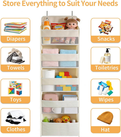 Over the Door Organizer, Door Storage Organizer with Large Capacity Pockets, Hanging Shelves for Bedroom, Closet, Dorm, Pantry (Grey, 4-Tier)