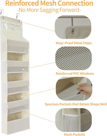 Over the Door Organizer, Door Storage Organizer with Large Capacity Pockets, Hanging Shelves for Bedroom, Closet, Dorm, Pantry (Grey, 4-Tier)