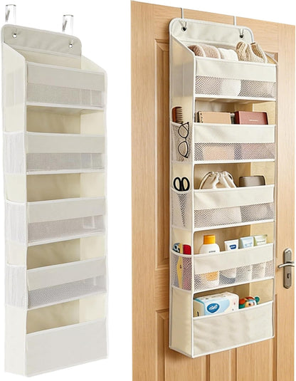 Over the Door Organizer, Door Storage Organizer with Large Capacity Pockets, Hanging Shelves for Bedroom, Closet, Dorm, Pantry (Grey, 4-Tier)