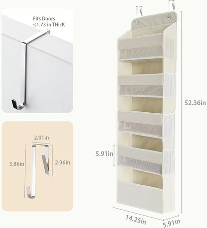 Over the Door Organizer, Door Storage Organizer with Large Capacity Pockets, Hanging Shelves for Bedroom, Closet, Dorm, Pantry (Grey, 4-Tier)