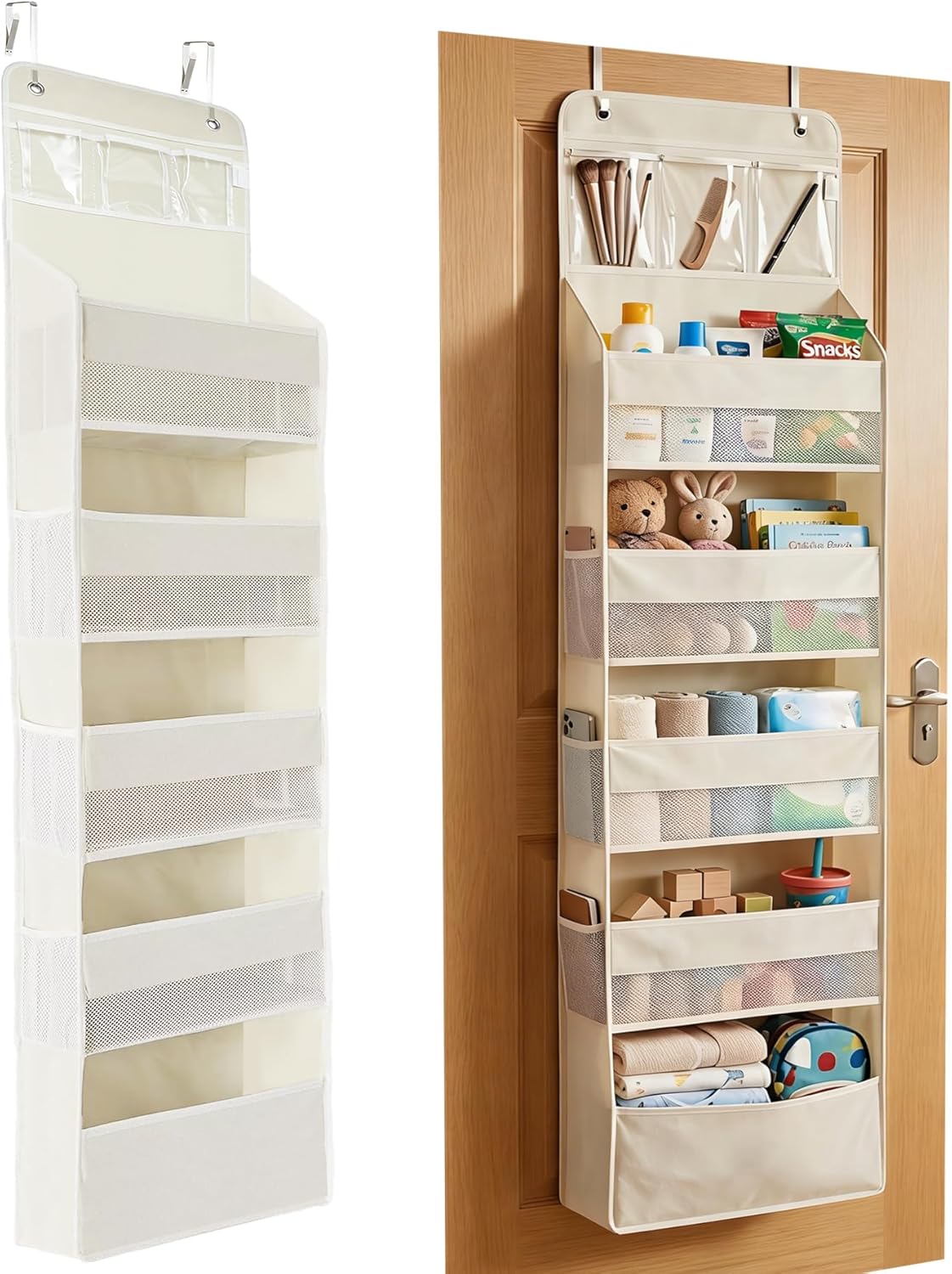 Over the Door Organizer, Door Storage Organizer with Large Capacity Pockets, Hanging Shelves for Bedroom, Closet, Dorm, Pantry (Grey, 4-Tier)