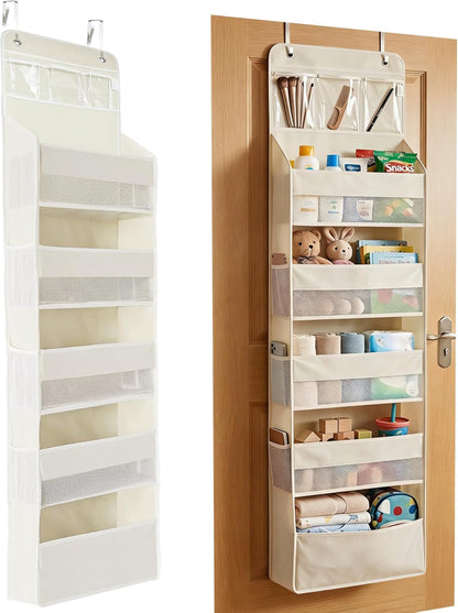 Over the Door Organizer, Door Storage Organizer with Large Capacity Pockets, Hanging Shelves for Bedroom, Closet, Dorm, Pantry (Grey, 4-Tier)