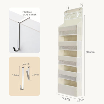 Over the Door Organizer, Door Storage Organizer with Large Capacity Pockets, Hanging Shelves for Bedroom, Closet, Dorm, Pantry (Grey, 4-Tier)