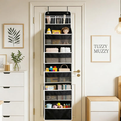 Over the Door Organizer, Door Storage Organizer with Large Capacity Pockets, Hanging Shelves for Bedroom, Closet, Dorm, Pantry (Grey, 4-Tier)