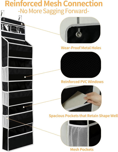 Over the Door Organizer, Door Storage Organizer with Large Capacity Pockets, Hanging Shelves for Bedroom, Closet, Dorm, Pantry (Grey, 4-Tier)