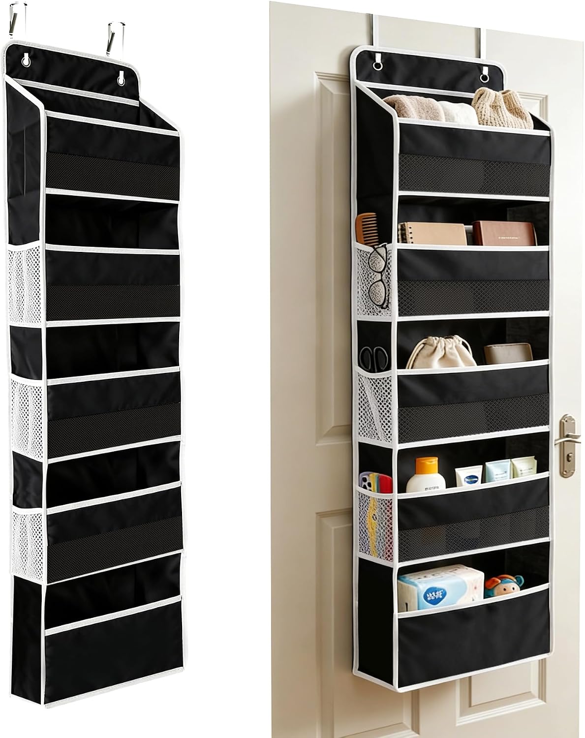 Over the Door Organizer, Door Storage Organizer with Large Capacity Pockets, Hanging Shelves for Bedroom, Closet, Dorm, Pantry (Grey, 4-Tier)