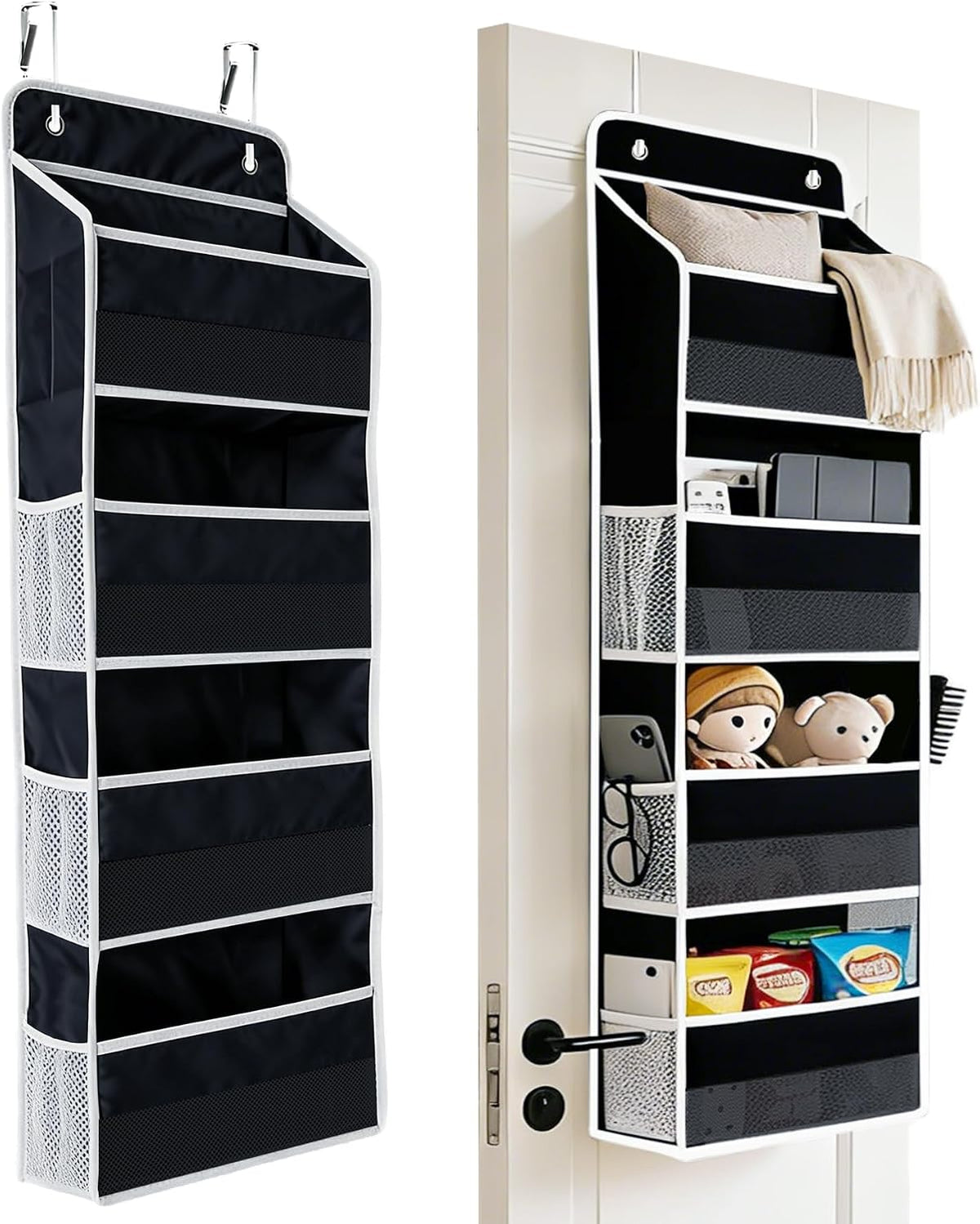 Over the Door Organizer, Door Storage Organizer with Large Capacity Pockets, Hanging Shelves for Bedroom, Closet, Dorm, Pantry (Grey, 4-Tier)