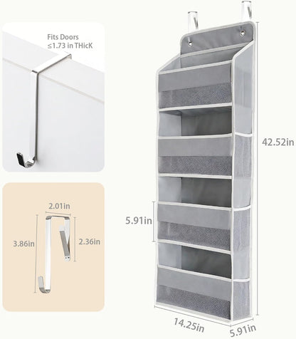 Over the Door Organizer, Door Storage Organizer with Large Capacity Pockets, Hanging Shelves for Bedroom, Closet, Dorm, Pantry (Grey, 4-Tier)