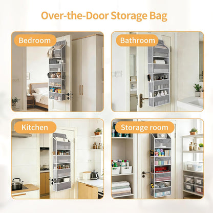 Over the Door Organizer, Door Storage Organizer with Large Capacity Pockets, Hanging Shelves for Bedroom, Closet, Dorm, Pantry (Grey, 4-Tier)