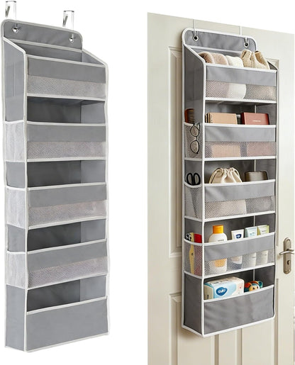 Over the Door Organizer, Door Storage Organizer with Large Capacity Pockets, Hanging Shelves for Bedroom, Closet, Dorm, Pantry (Grey, 4-Tier)