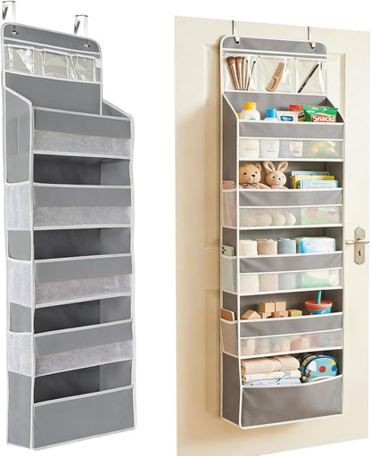 Over the Door Organizer, Door Storage Organizer with Large Capacity Pockets, Hanging Shelves for Bedroom, Closet, Dorm, Pantry (Grey, 4-Tier)