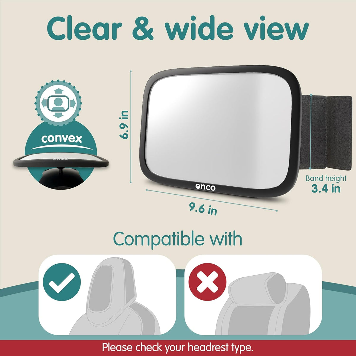 Baby Car Mirror for Fixed Headrests - Tesla-Compatible Non-Slip Mirror
