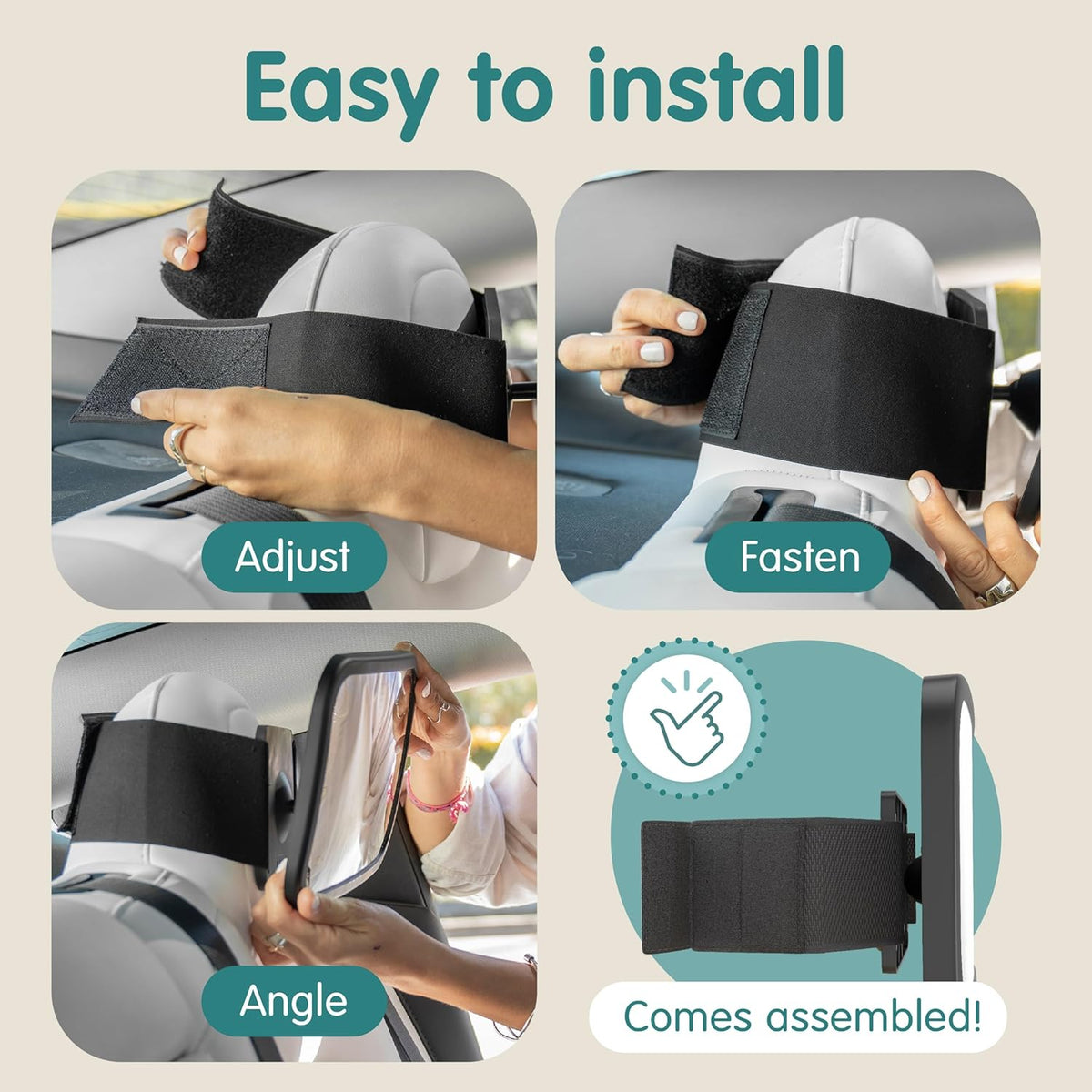 Baby Car Mirror for Fixed Headrests - Tesla-Compatible Non-Slip Mirror